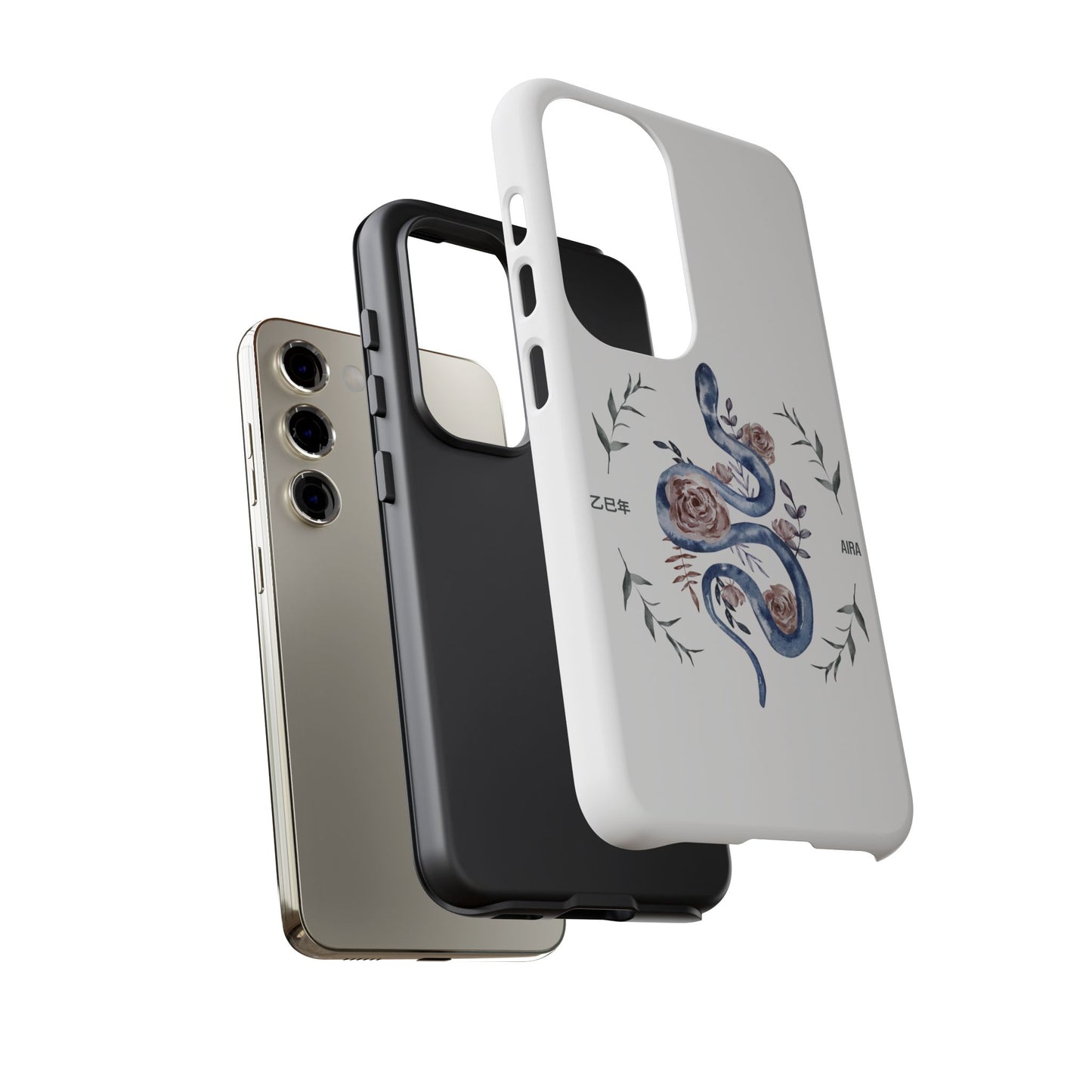 2025 Year of the Snake Korean-Inspired Phone Case – Elegant Watercolor Floral Snake Design | AIRA