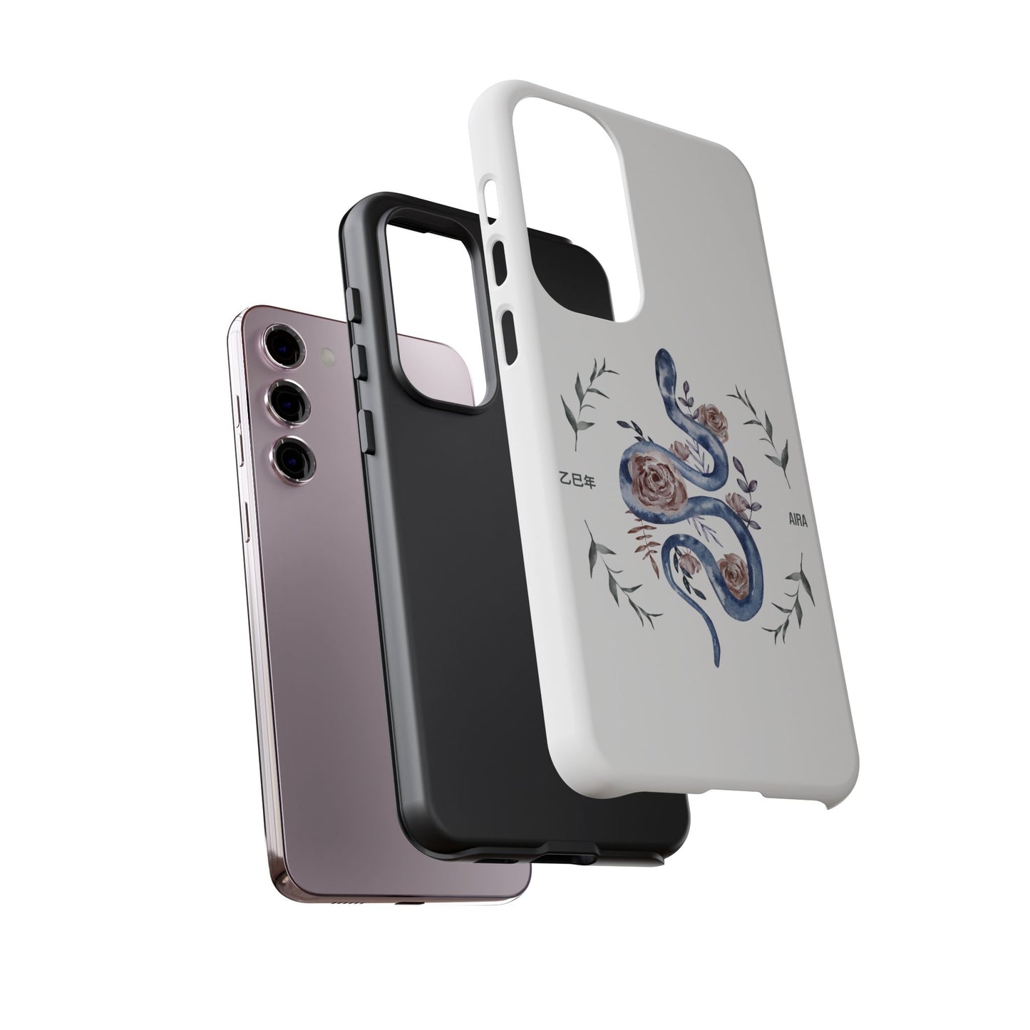 2025 Year of the Snake Korean-Inspired Phone Case – Elegant Watercolor Floral Snake Design | AIRA