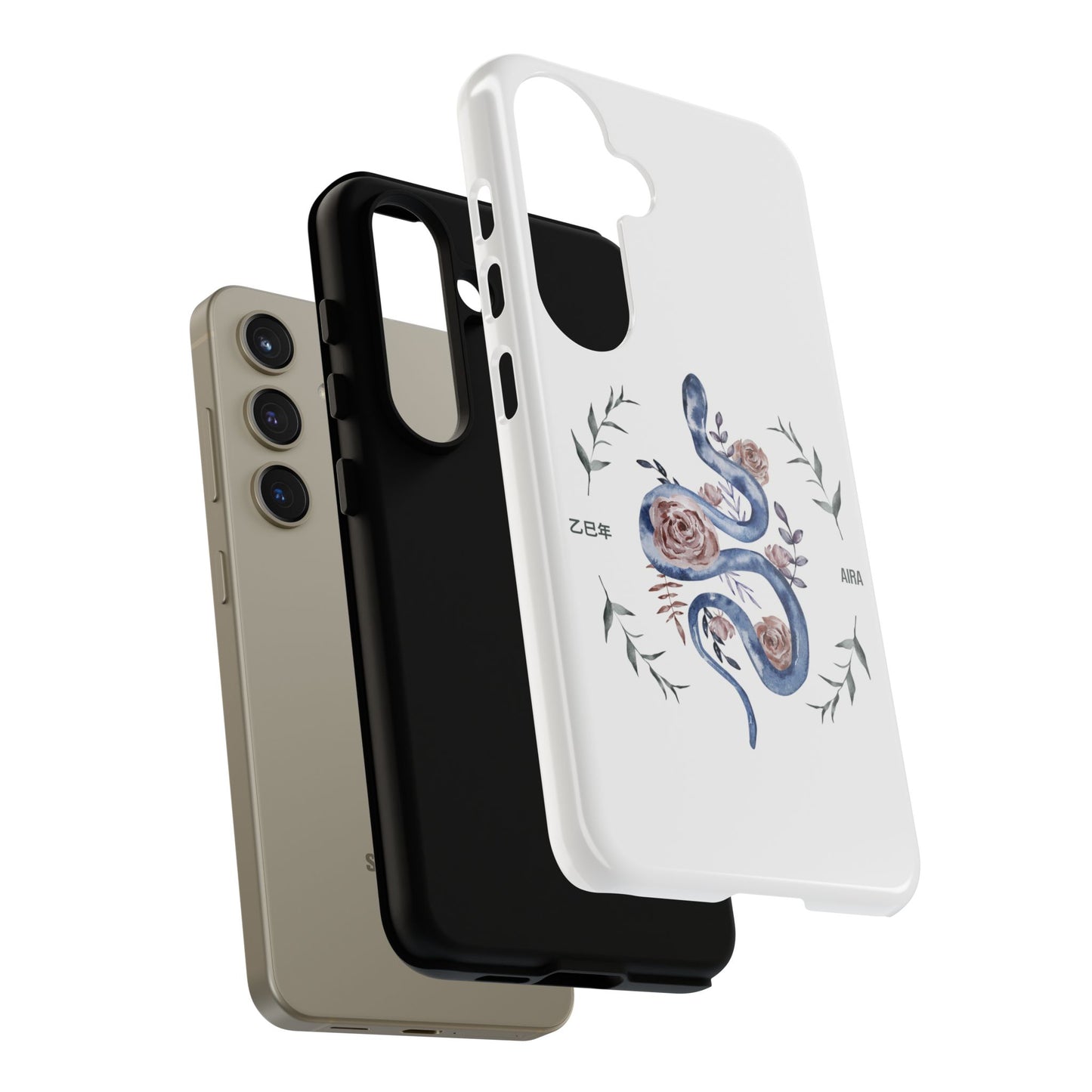 2025 Year of the Snake Korean-Inspired Phone Case – Elegant Watercolor Floral Snake Design | AIRA