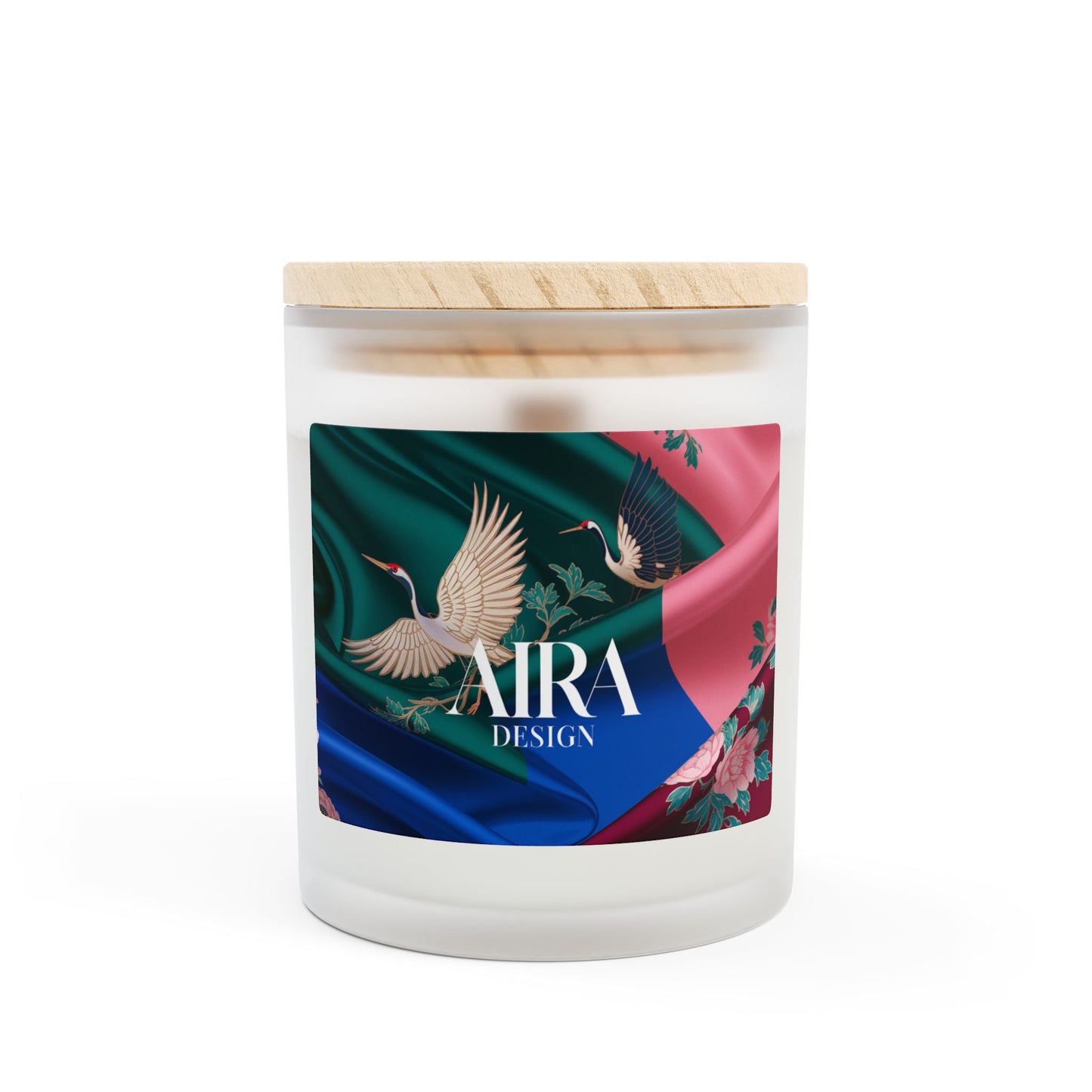 AIRA Design Frosted Glass Candle - 11oz Aromatherapy with Decorated Floral and Korean Crane Art