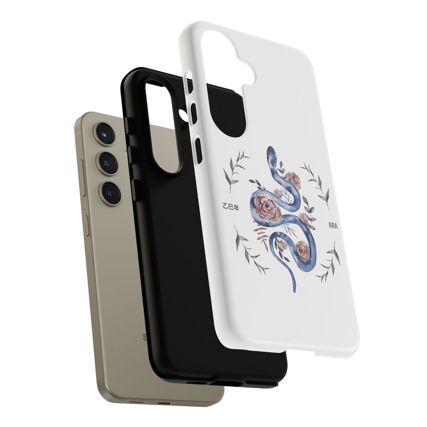 2025 Year of the Snake Korean-Inspired Phone Case – Elegant Watercolor Floral Snake Design | AIRA