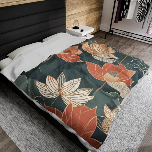 Plush Blanket - Korean Traditional Elegant Floral Design