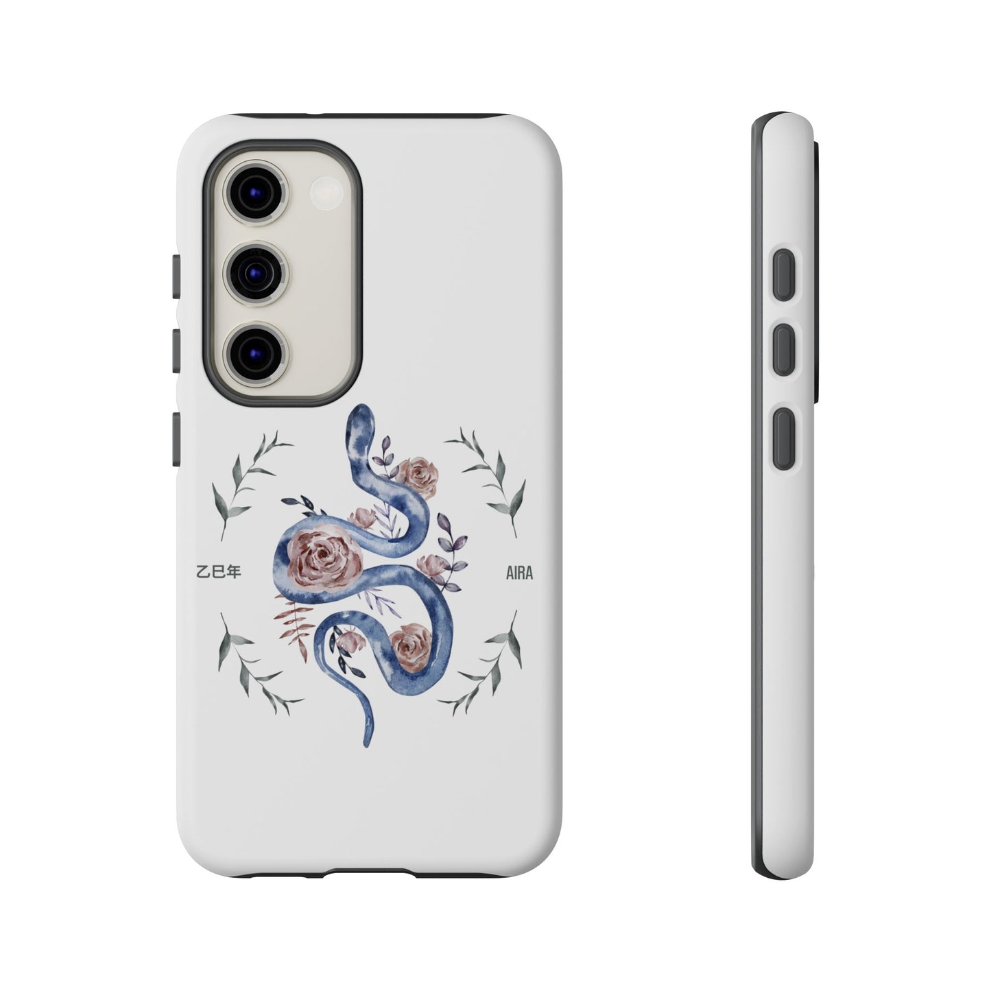 2025 Year of the Snake Korean-Inspired Phone Case – Elegant Watercolor Floral Snake Design | AIRA